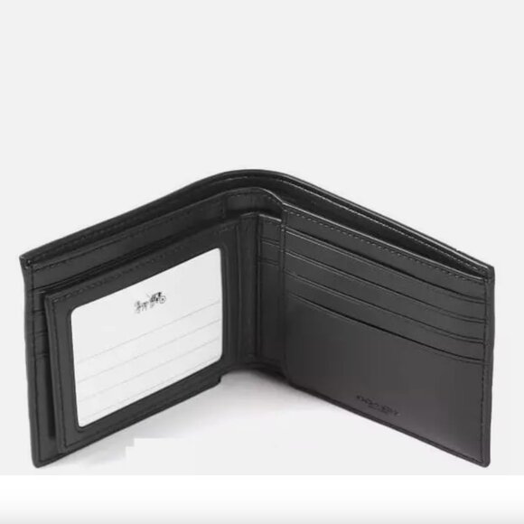 Coach Men's 3 in 1 Compact ID Wallet in Plain Calf Leather Black F1880 F74991 - Picture 4 of 16